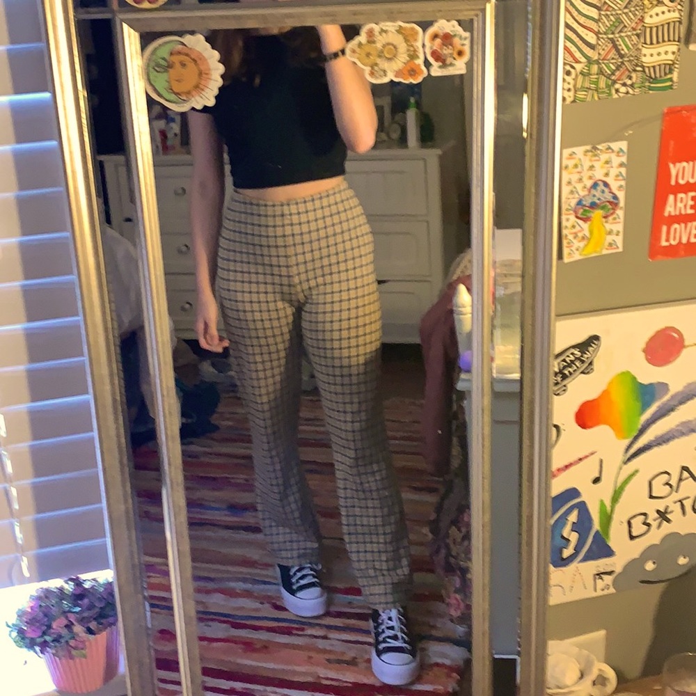 Yellow plaid retro style kick flare pants UO